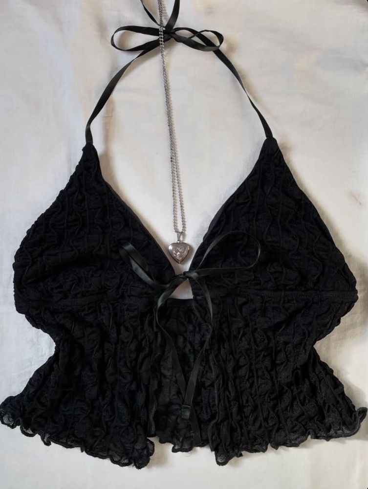 Shein Black Front tie top