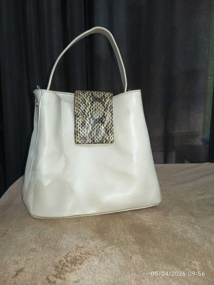 Cream &amp; Snake Print Handbag