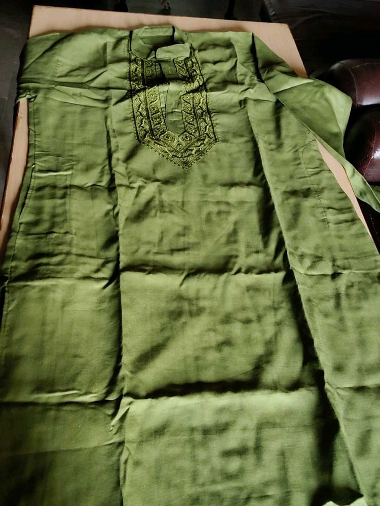 Olive Green Embroidered Kurta