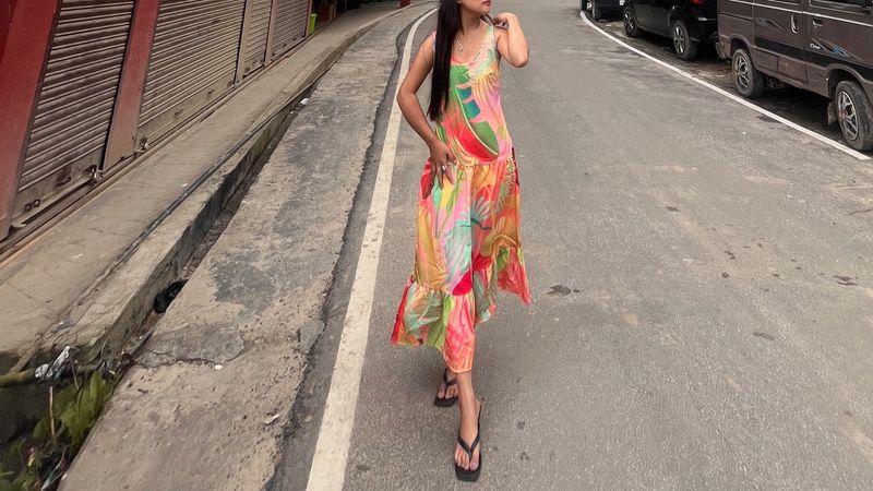 Vibrant Abstract Print Midi Dress