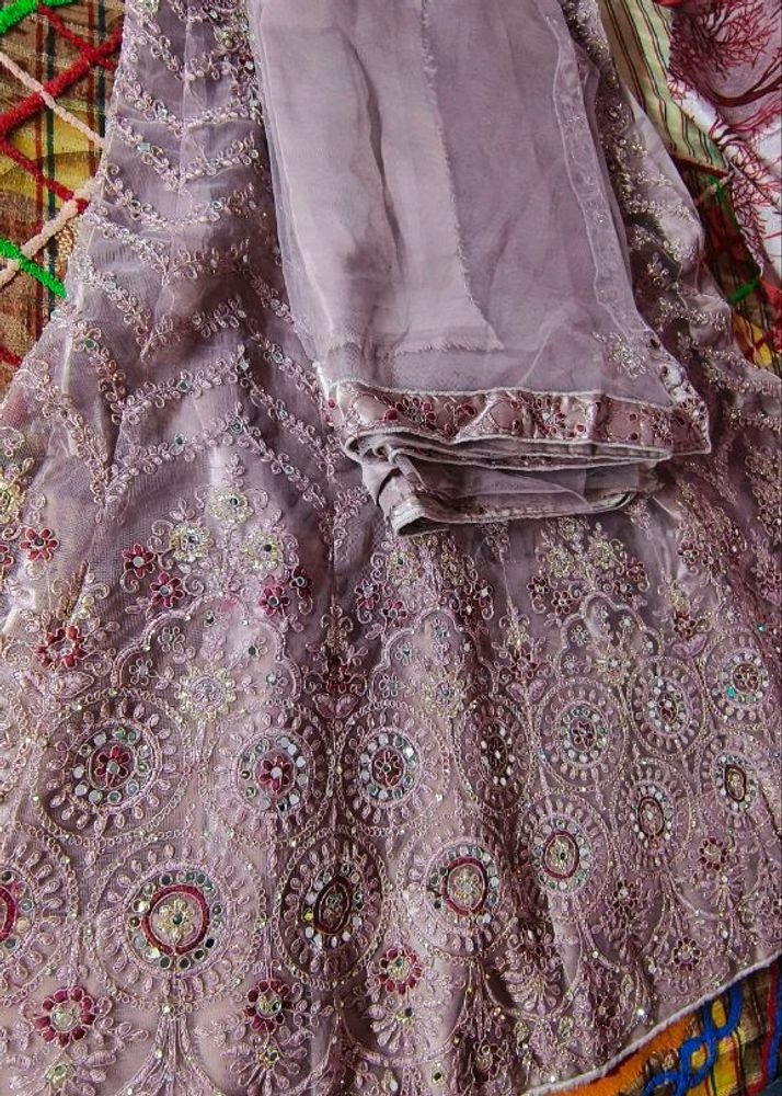 Women Designer Mirror Worked Unstiched Lehenga Cho