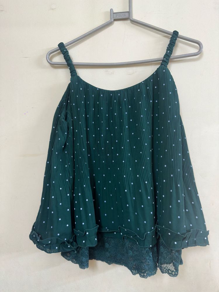 Green Polka Dot Ruffle Top