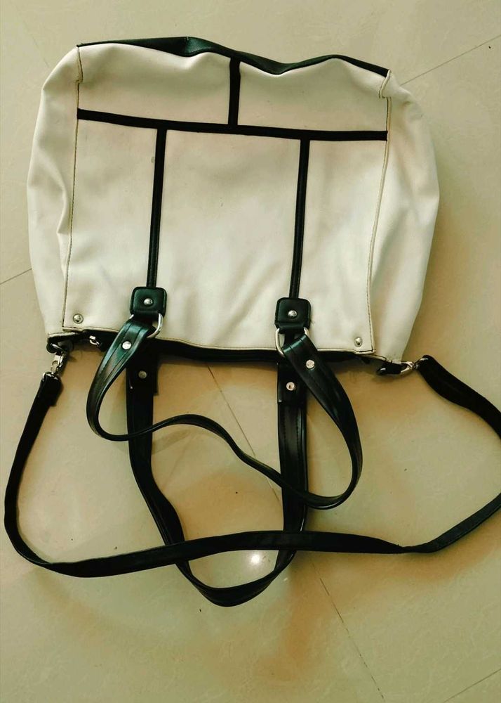 Stylish White &amp; Black Handbag