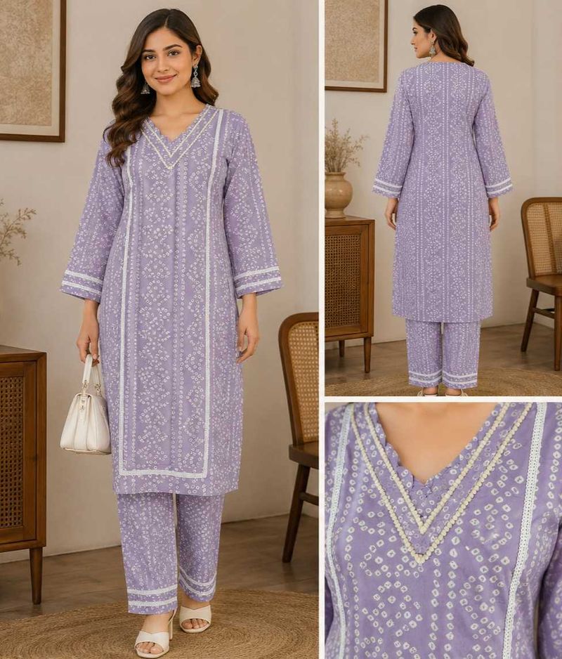 Lavender Printed Kurti with pant