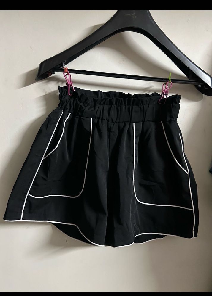 Black Elastic Waist Shorts