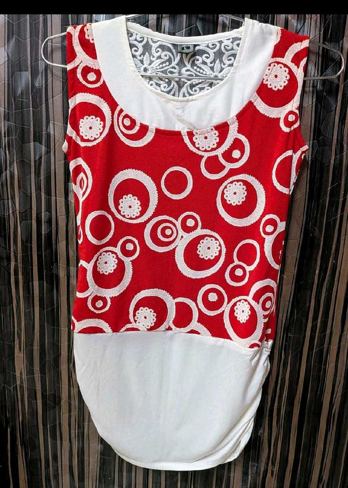 Retro Red &amp; White Circle Print Top