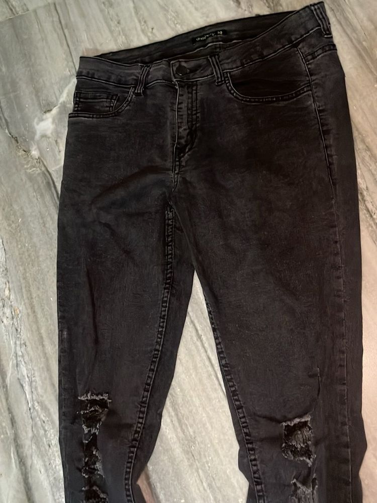 Stylish Distressed Black Jeans