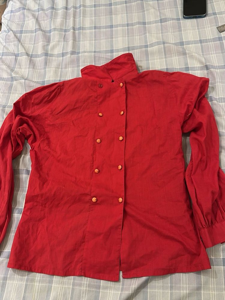 Red Button-Down Blouse