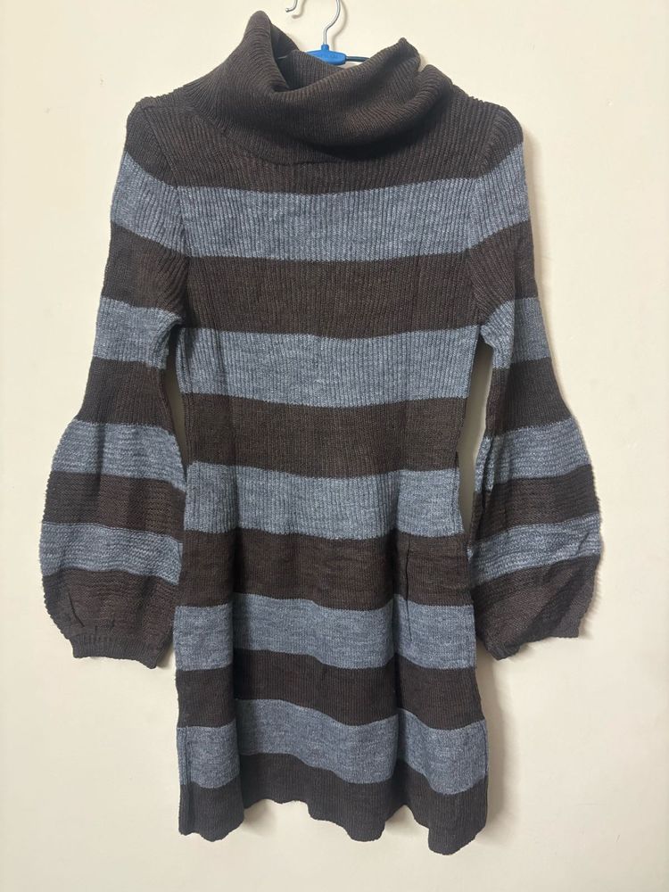 Striped Turtleneck Sweater Dress