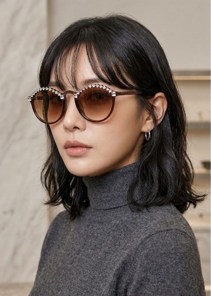 Sparkling Embellished Round Sunglasses