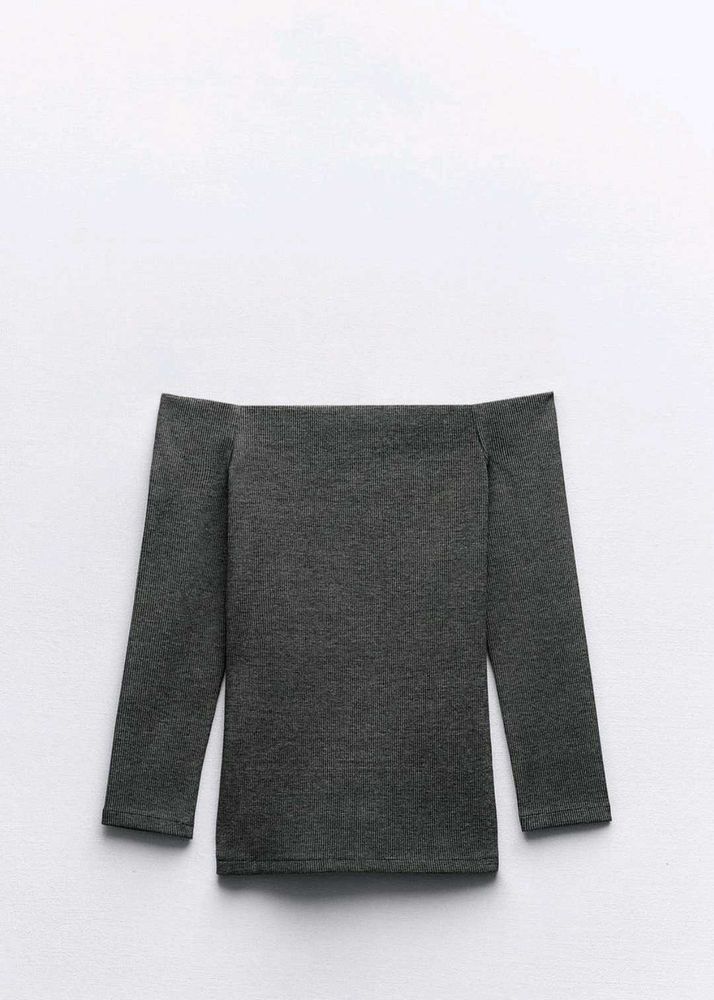 ZARA -Gray Off-Shoulder Knit Top