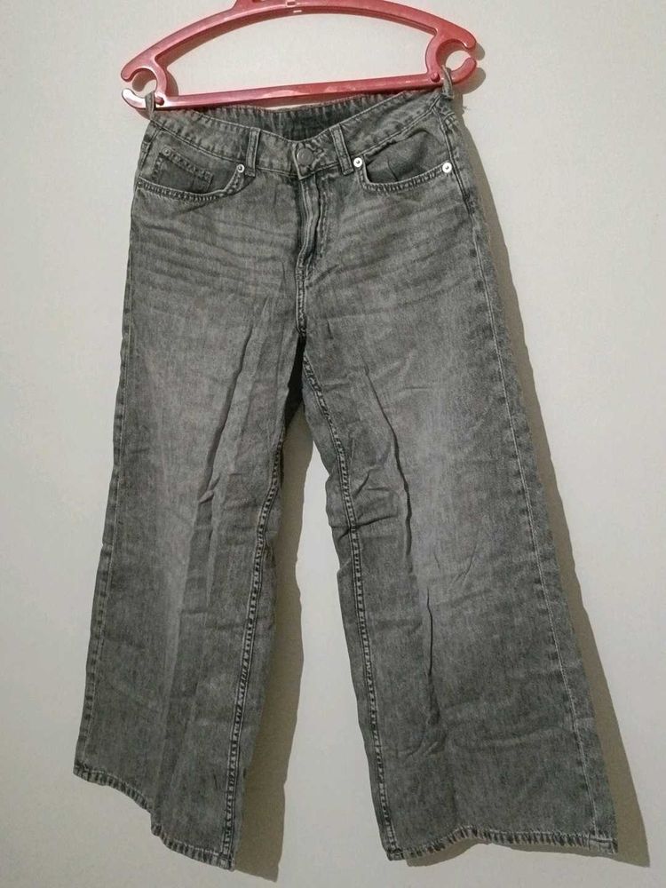 Women's Grey Wide-Leg Jeans