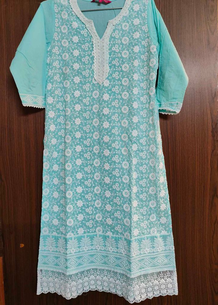 Pure Cotton Teal Embroidered Kurta set