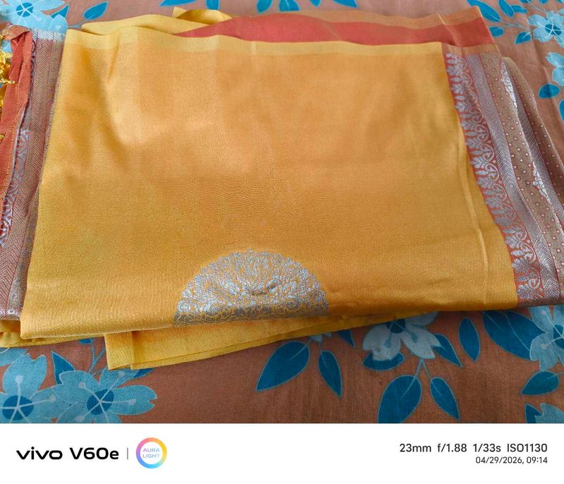 Beutiful elegant silk yellow saree