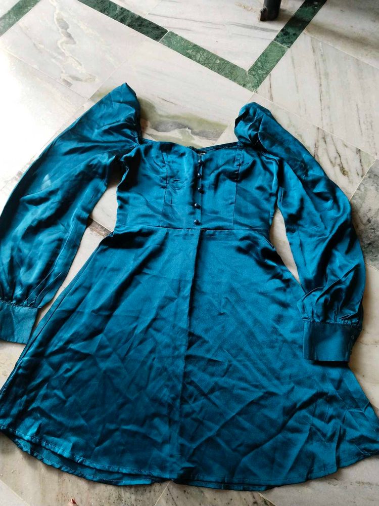 Teal Satin Dress