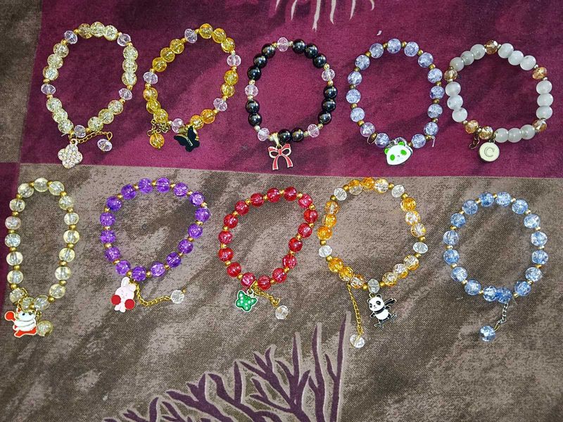 (set of 10)Cute Beaded Bracelets with Charms