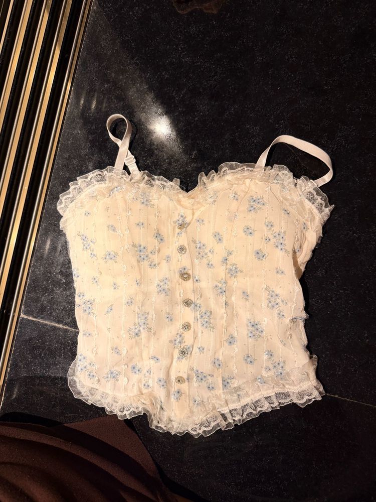 Floral Lace Trim Corset Top