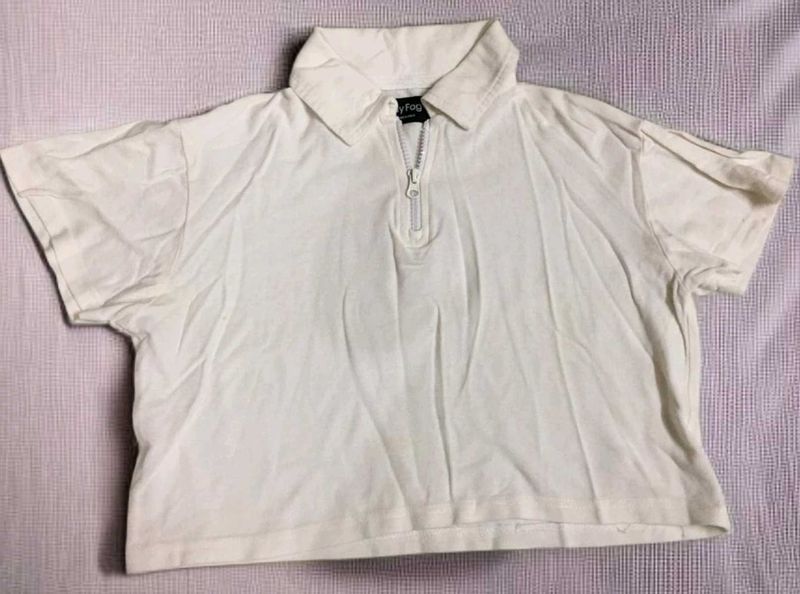 White Collared Crop Top