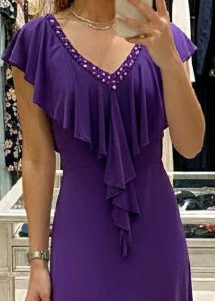 Elegant Purple Stone-studded Maxi Dress