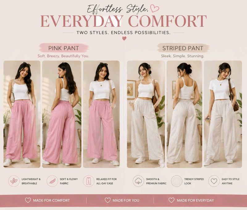 Comfortable Wide Leg Pants - Pink &amp; Striped