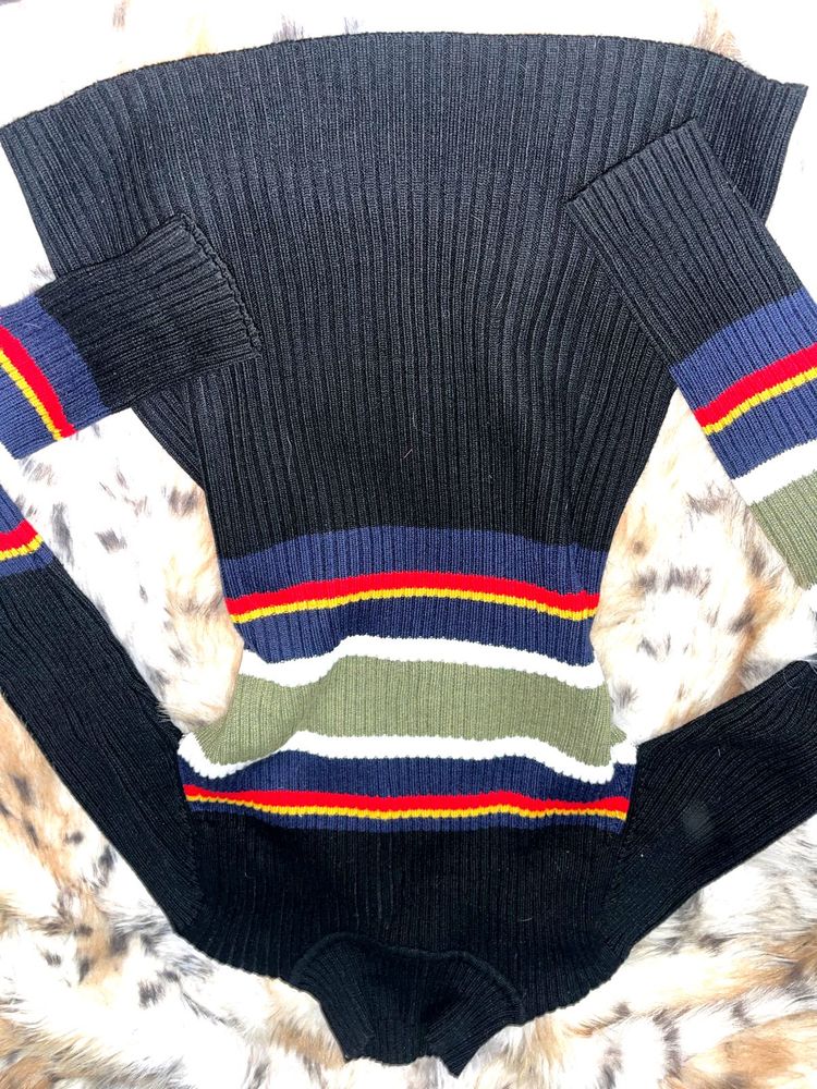Striped Sleeve Knit Top