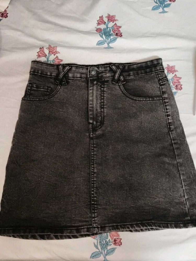Grey Denim Mini Skirt
