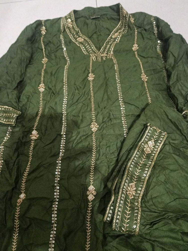 Embellished Green Kurta Set