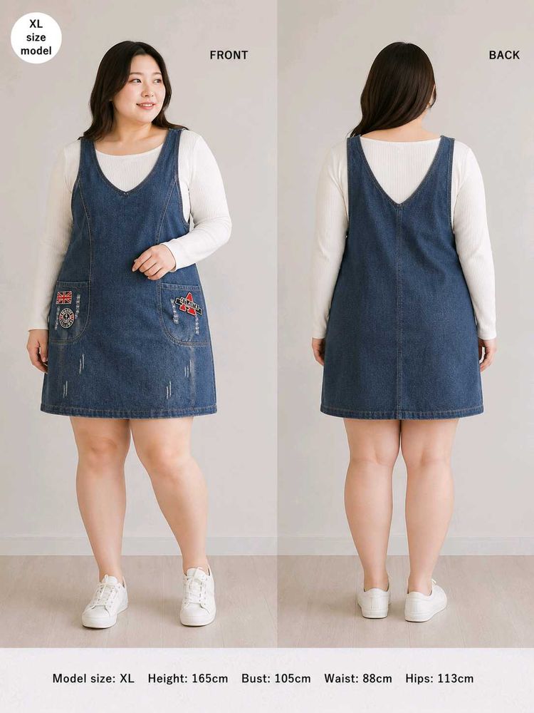 Denim Pinafore Dress with Patchwork Pockets