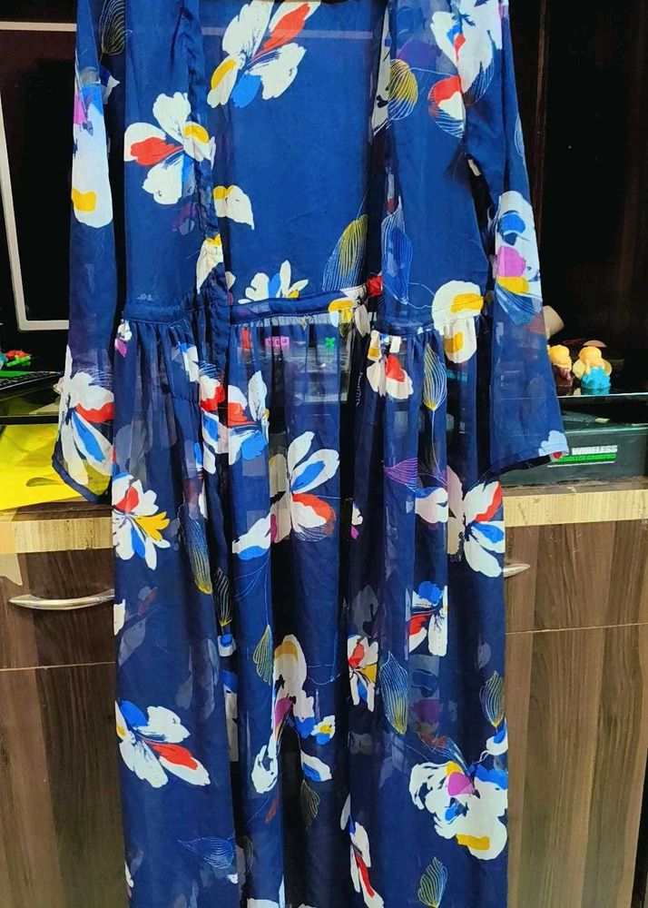 Chic Floral Print Sheer Gown