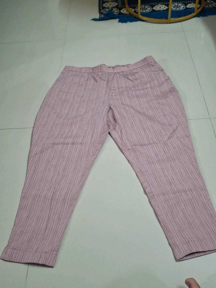 Pink Striped Cropped Trousers