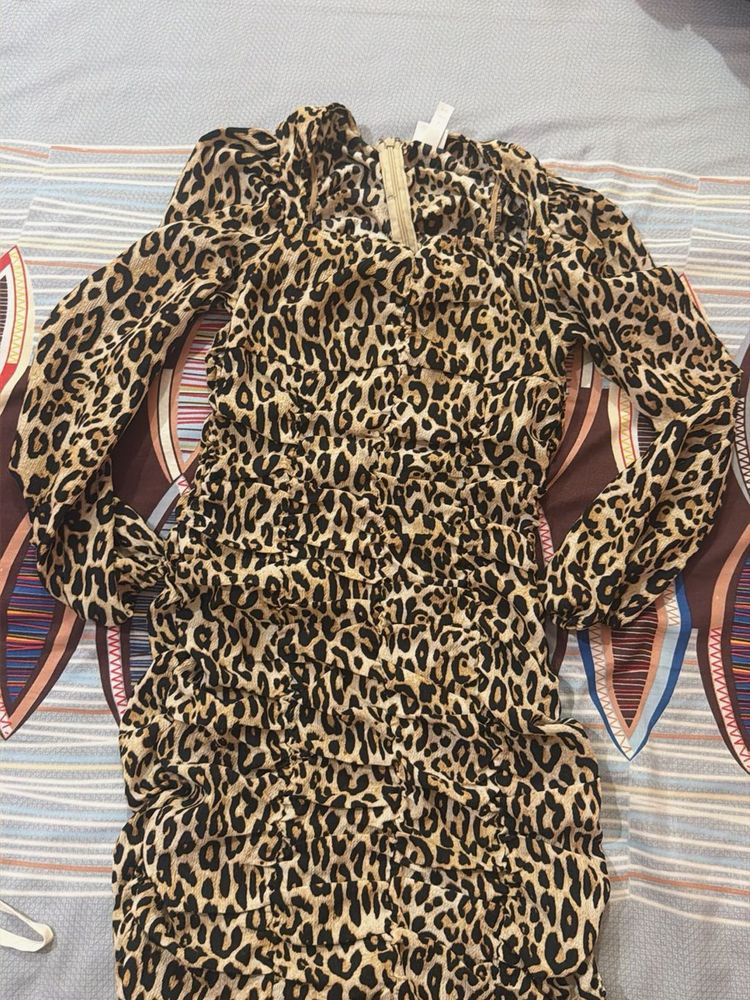 Leopard Print Ruched Mini Dress