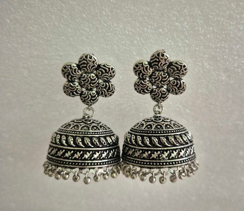 Customized Oxidized Silver Jhumka Earrings-Unused