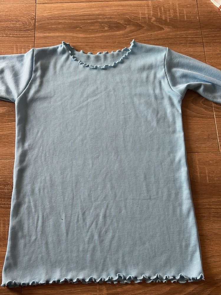 Baby Blue Lettuce Trim Top