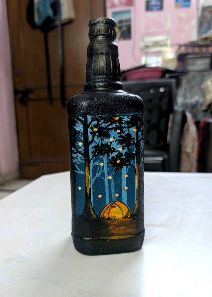Hand-Painted Bottle - Camping Scene