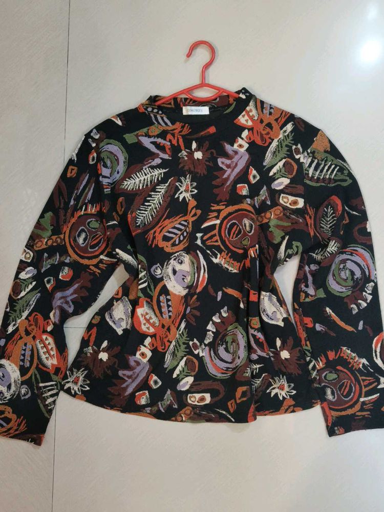 Unique Abstract Print Long Sleeve Top