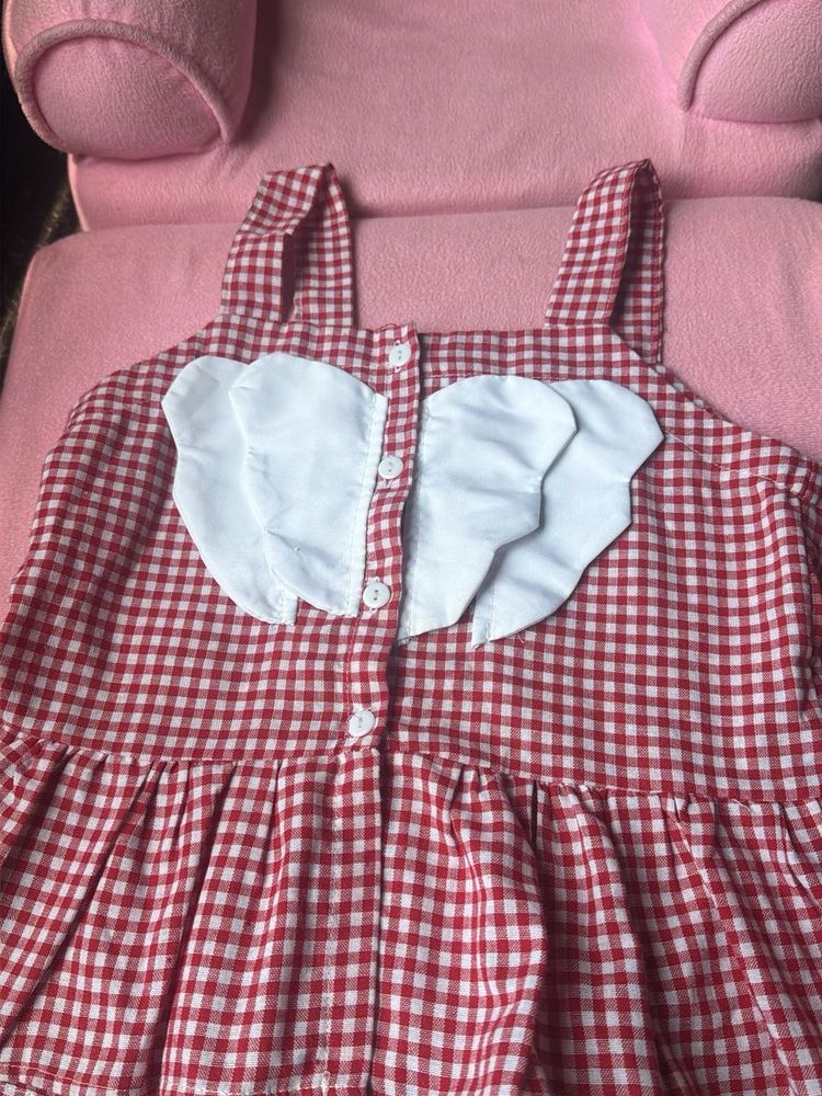 Cute Red Gingham Blouse with White Accents