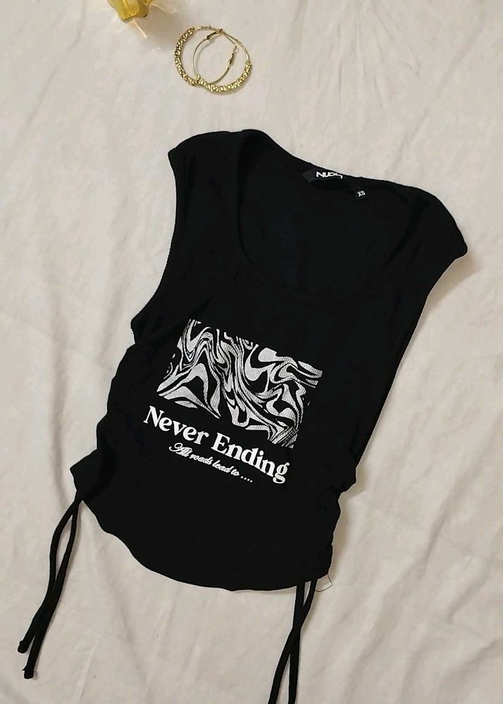 Black Graphic Print Ruched Tank Top