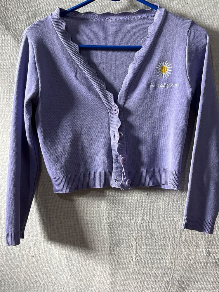 Cute Purple Cropped Cardigan