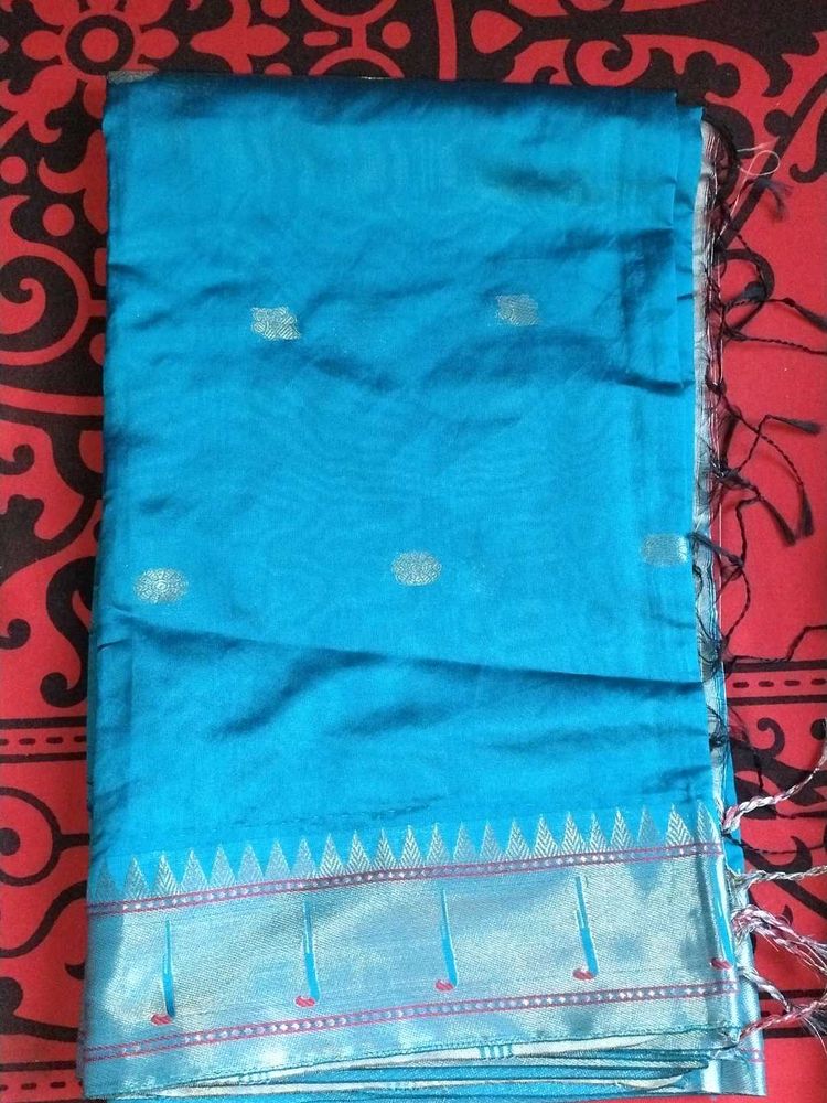 32.Beautiful Blue Silk Saree semi paithani