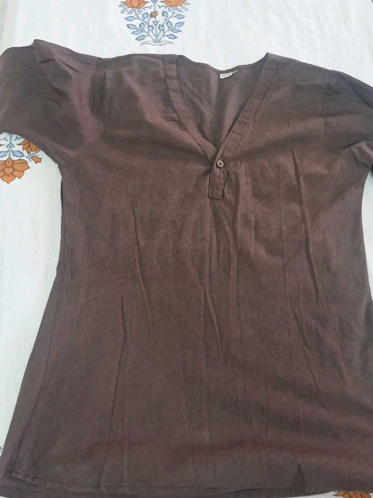 Brown V-Neck Kurta