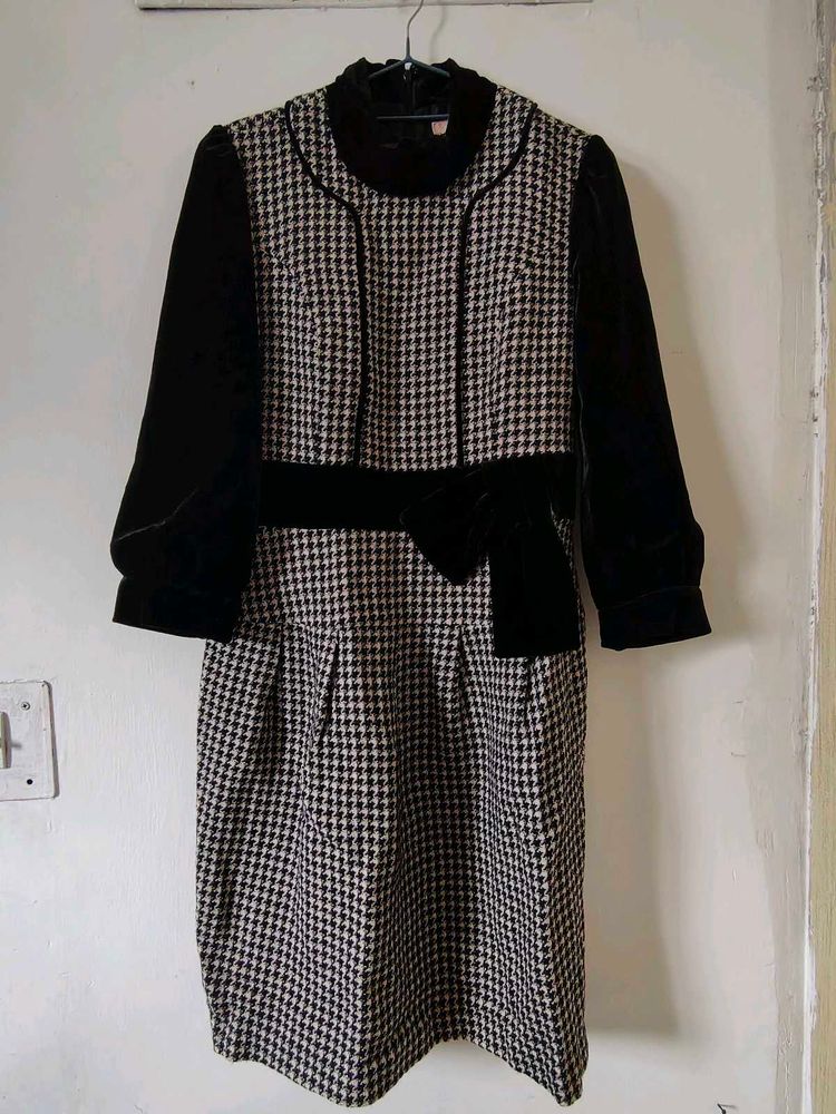 Vintage Houndstooth &amp; Velvet Dress
