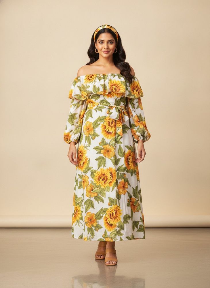 Sunflower Print Maxi Dress