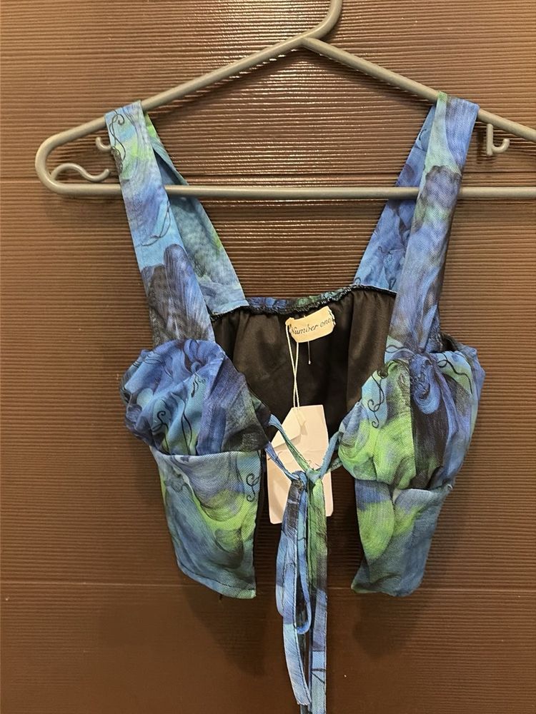Abstract Print Sheer Crop Top