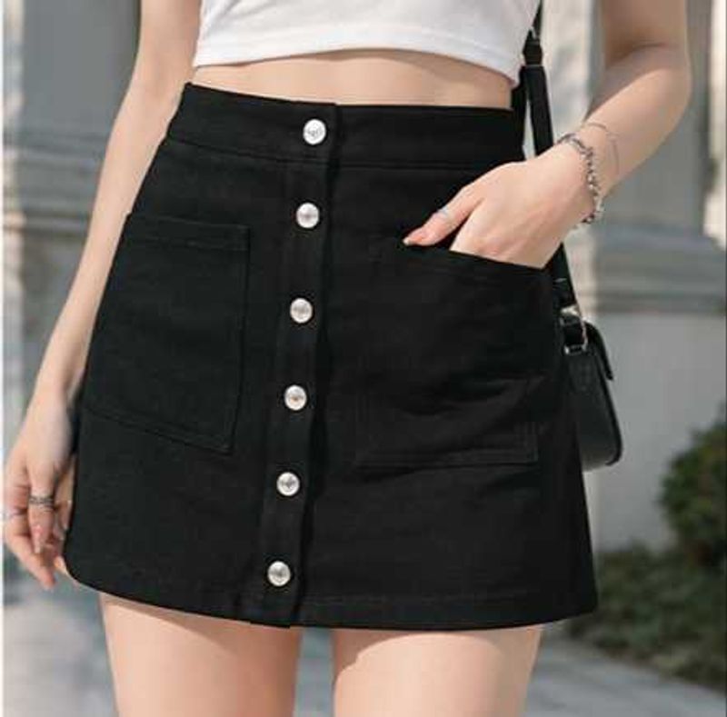 Black Button-Up Mini Skirt