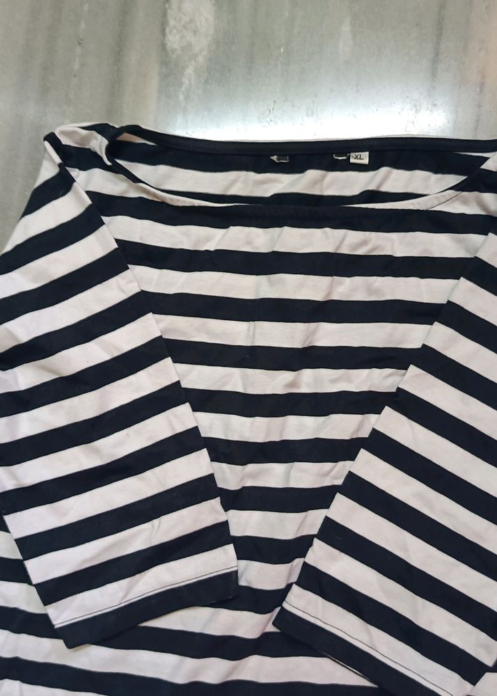 New Black, White Stripes Top