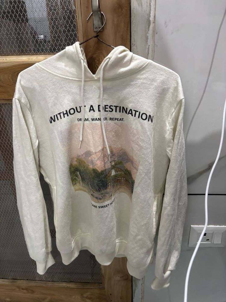 Cream Graphic Print Hoodie
