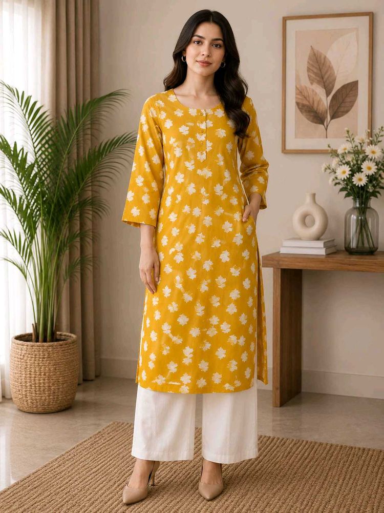 Yellow Floral Print Kurta