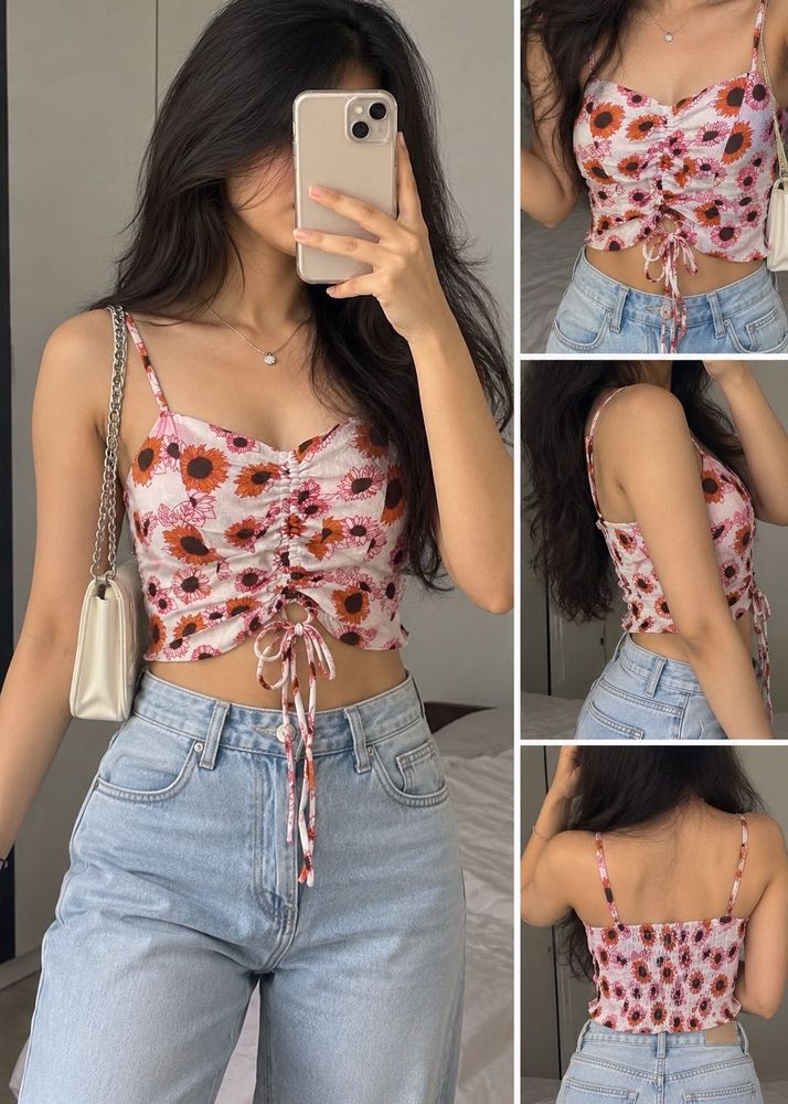 Sunflower Print Smocked Top
