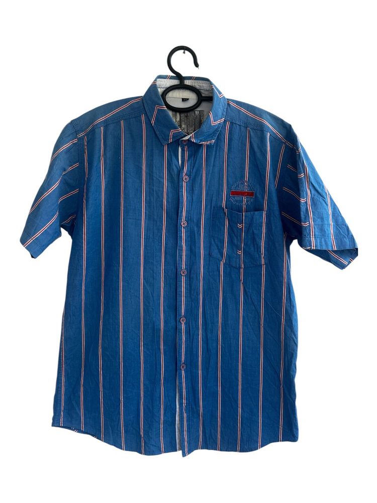 Blue Striped Short Sleeve Shirt