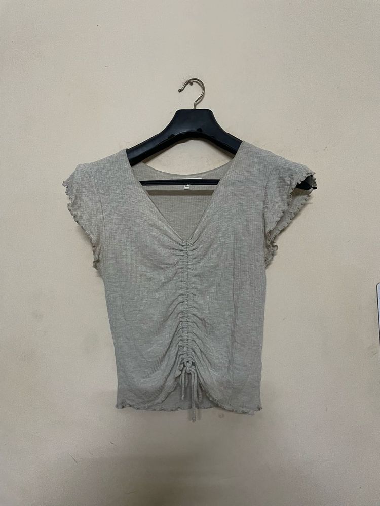 Ruched Drawstring V-Neck Top